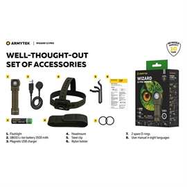 Armytek Wizard C2 Pro Multi-Light, vitt ljus i olivgrönt